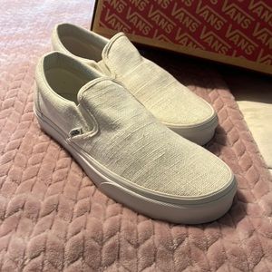 White linen slip on Vans
